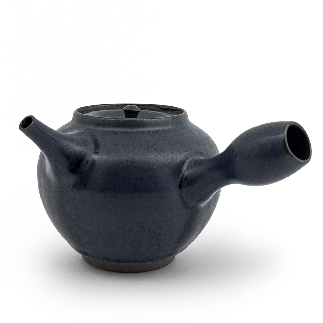 PekoeTea Edinburgh website product image for hand made japanese kyusu kasama potters shinya take tobo dark blue large teapot