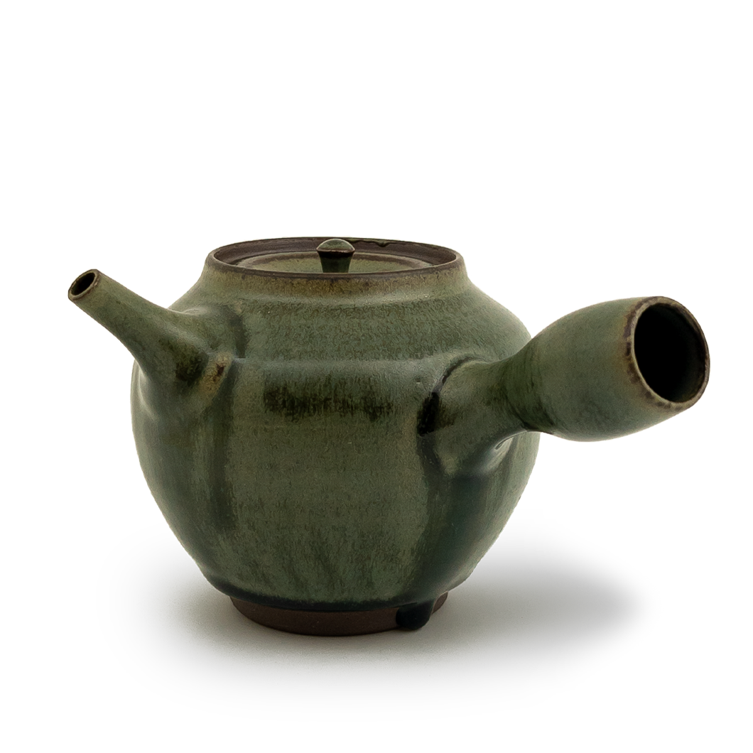 PekoeTea Edinburgh website product image for hand made japanese kyusu kasama potters shinya take tobo dark green large teapot